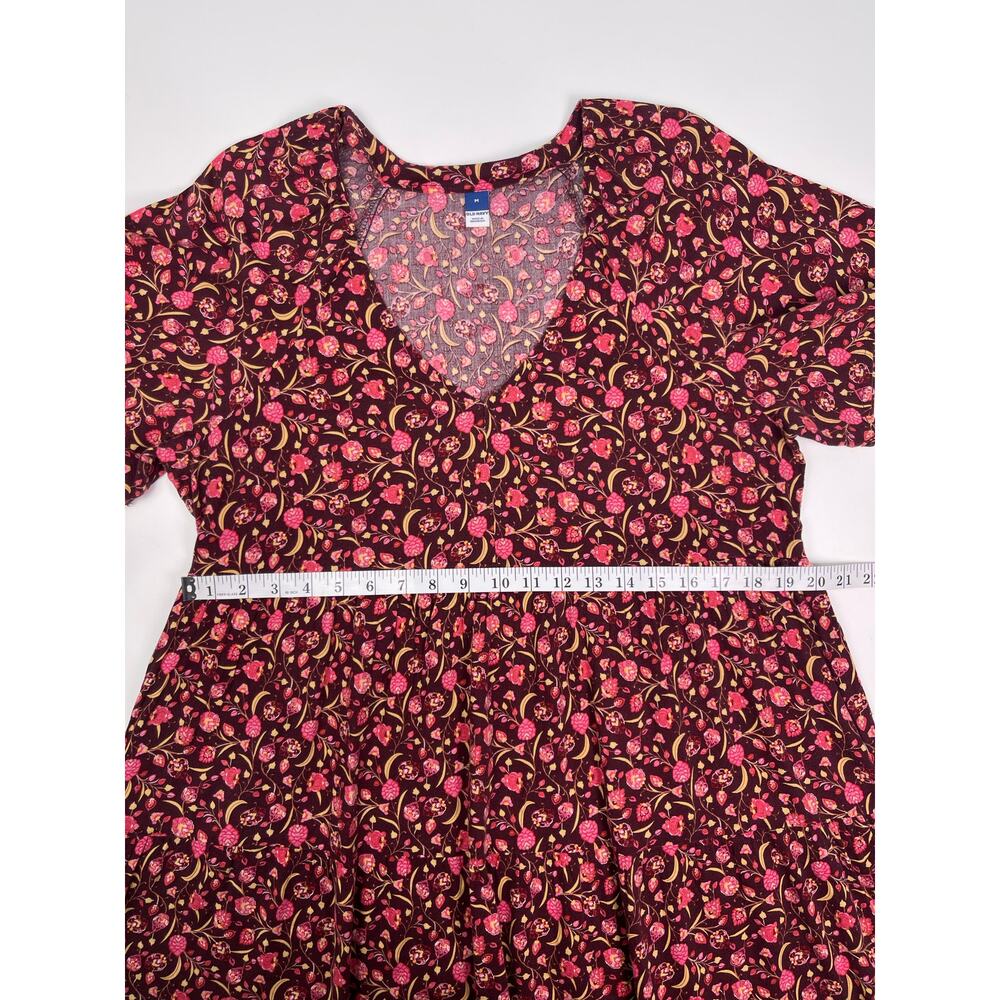Old Navy Burgundy Floral V Neck Short Sleeve Swing Dress Size Medium - Picture 7 of 10